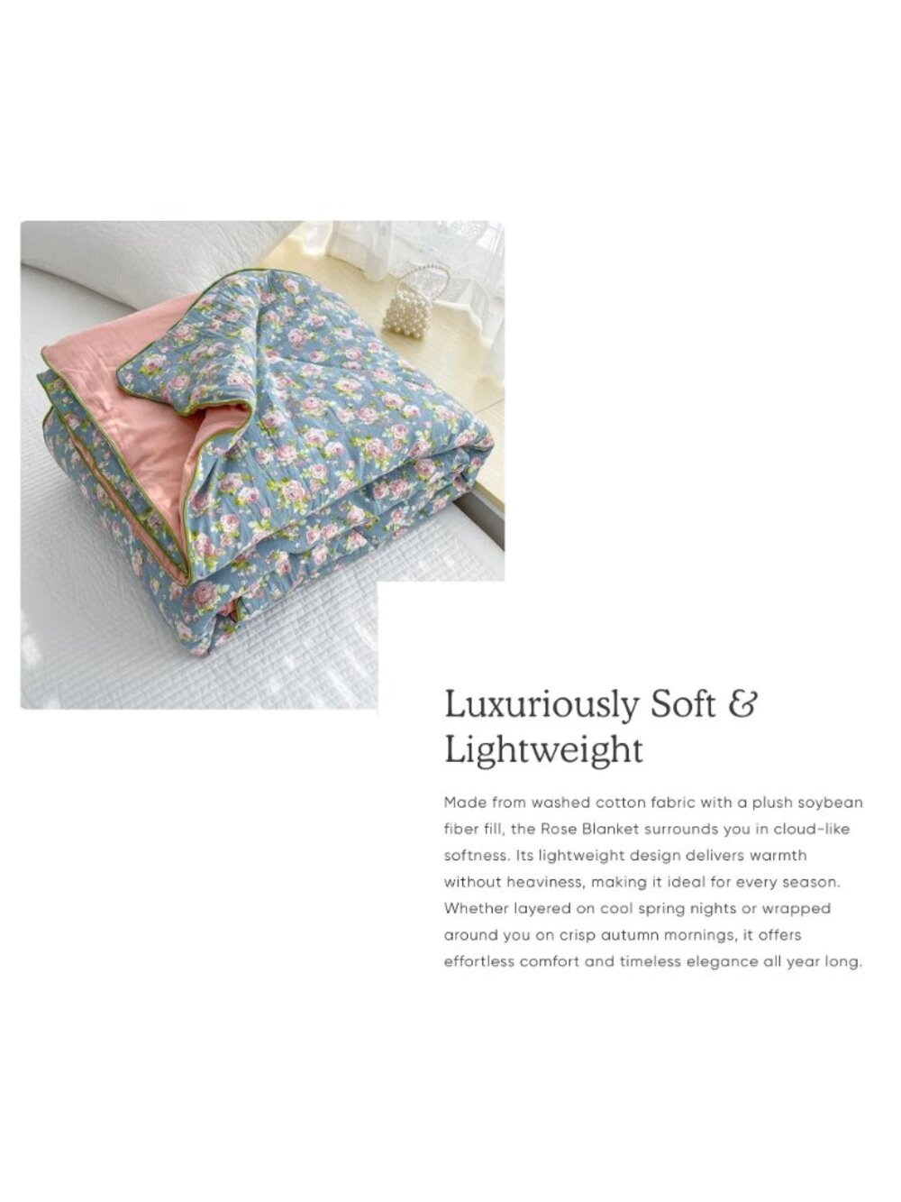 NEW ‘The Rose Blanket' -  The Fleece Company - Full Size 'Cotton & Soybean Fiber - Picture 7 of 13